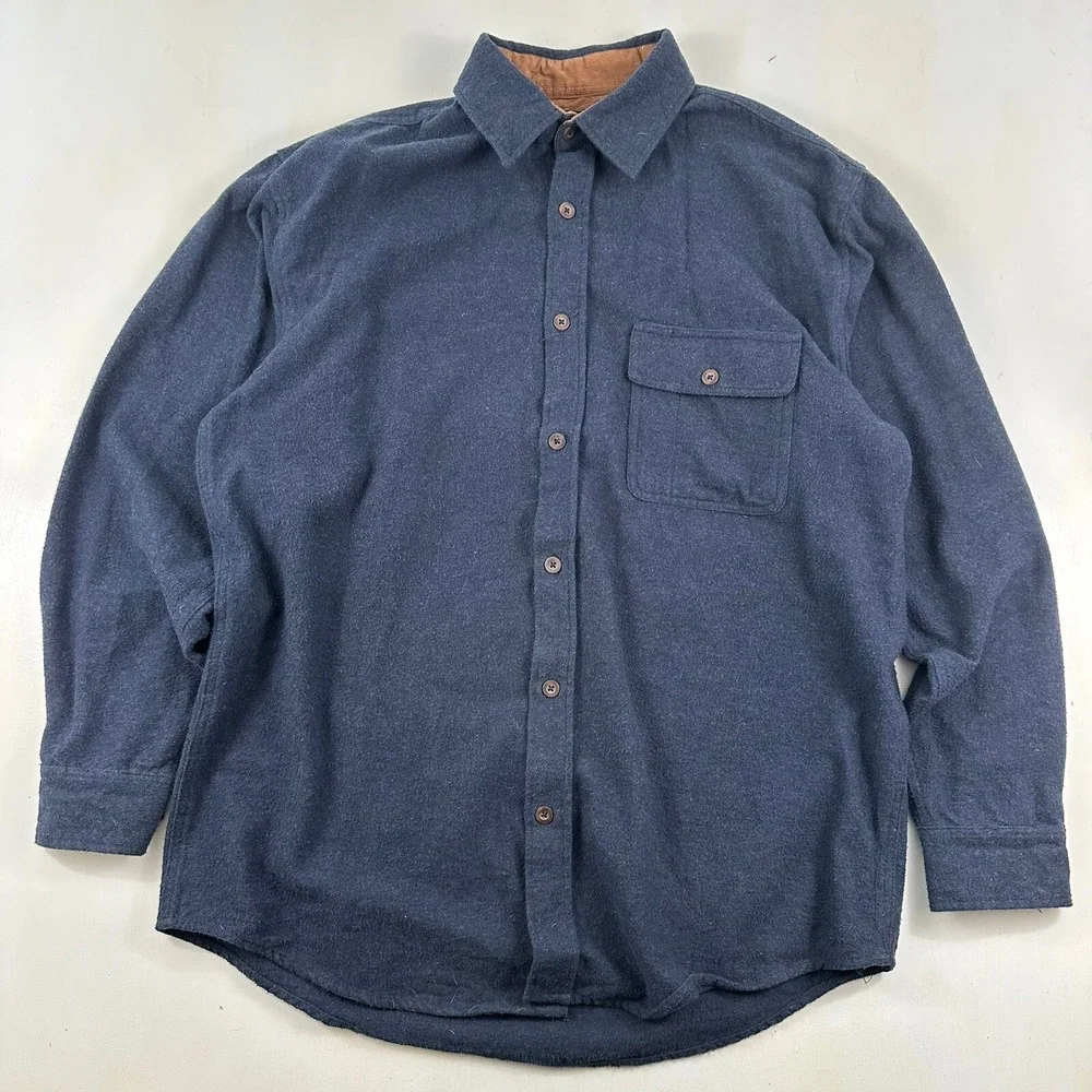 Work N Sport Chamois‎ Flannel Shirt Mens Large TALL LT Blue Gray Cotton Shacket